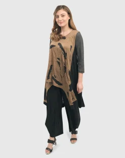 Ru Hi-Lo Crinkle Tunic Top, Sepia