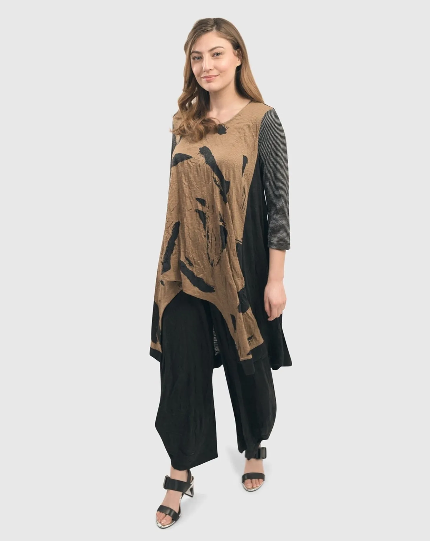 Ru Hi-Lo Crinkle Tunic Top, Sepia