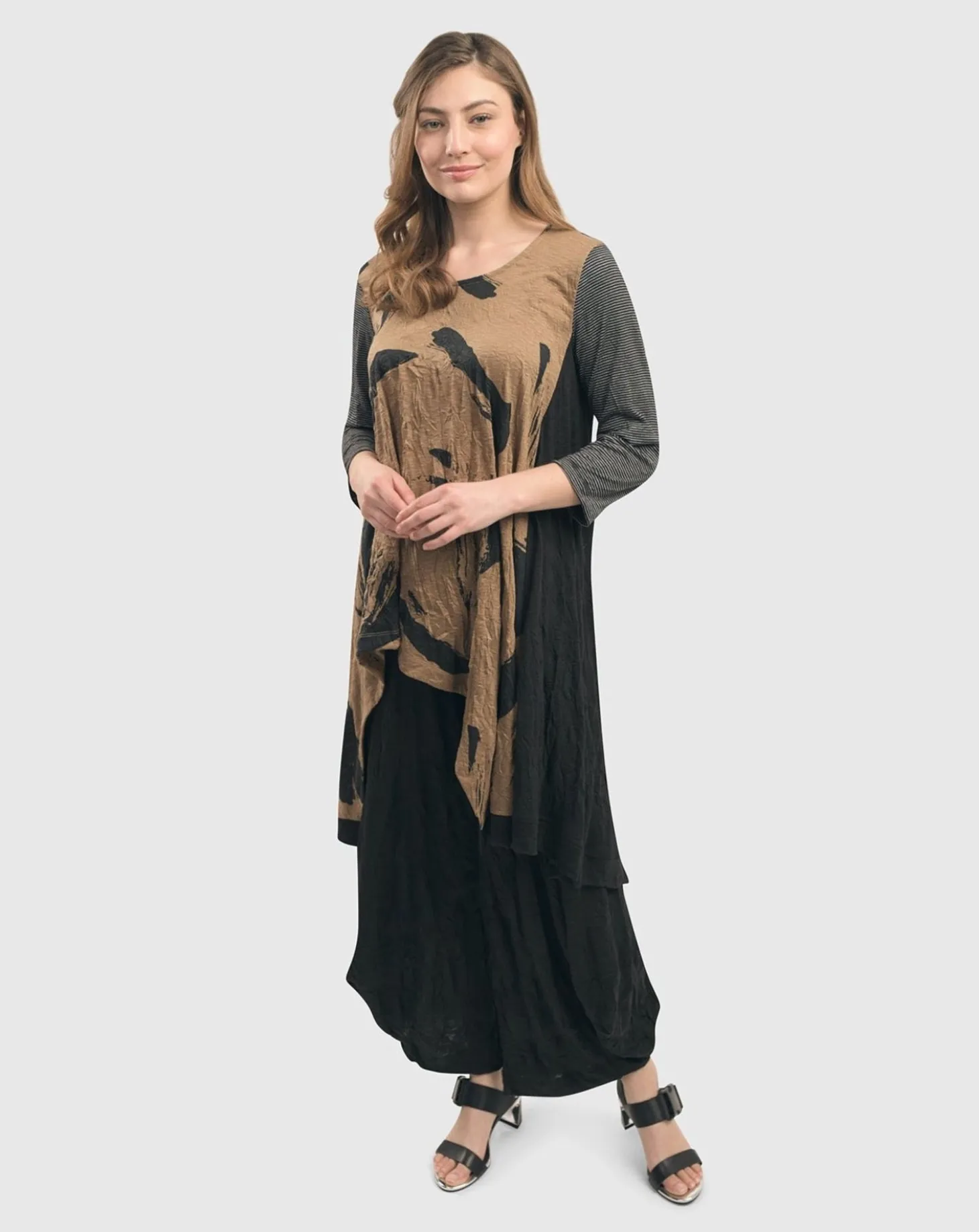 Ru Hi-Lo Crinkle Tunic Top, Sepia