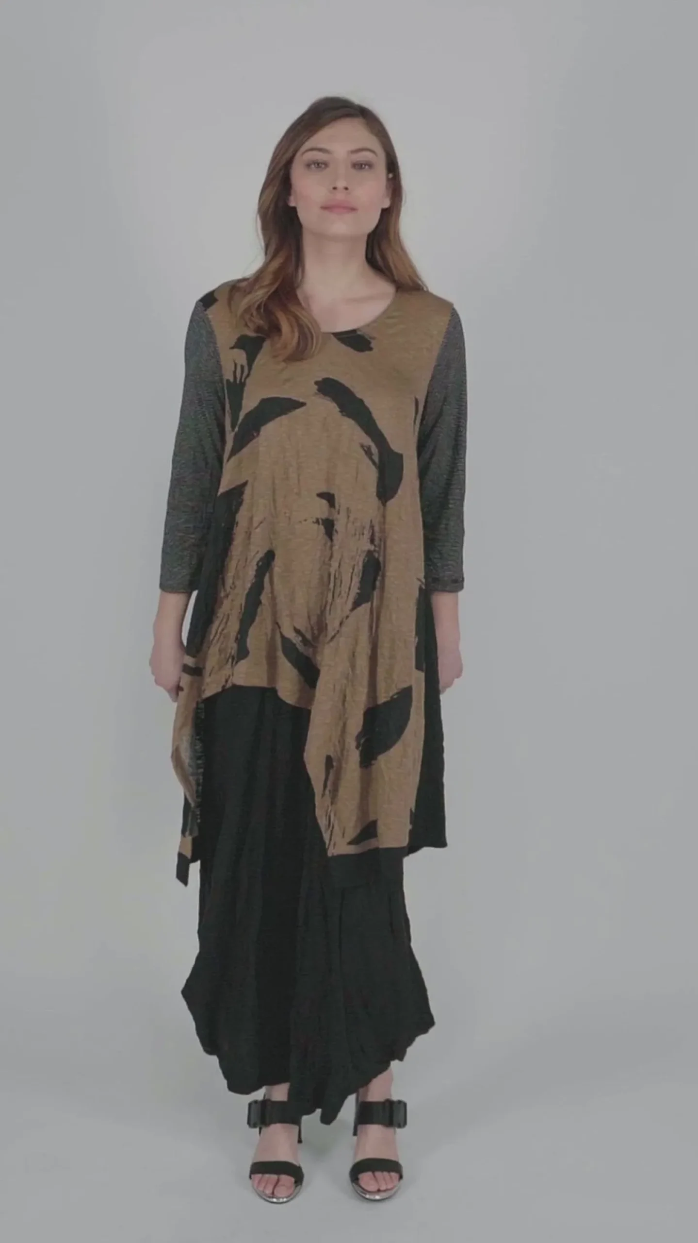 Ru Hi-Lo Crinkle Tunic Top, Sepia