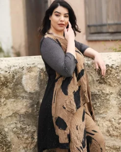Ru Hi-Lo Crinkle Tunic Top, Sepia