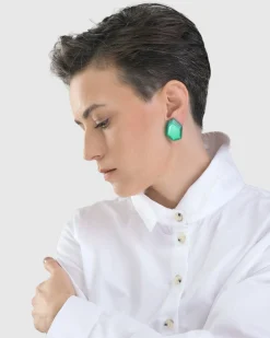 Sea Faceted Clip Earrings, Green