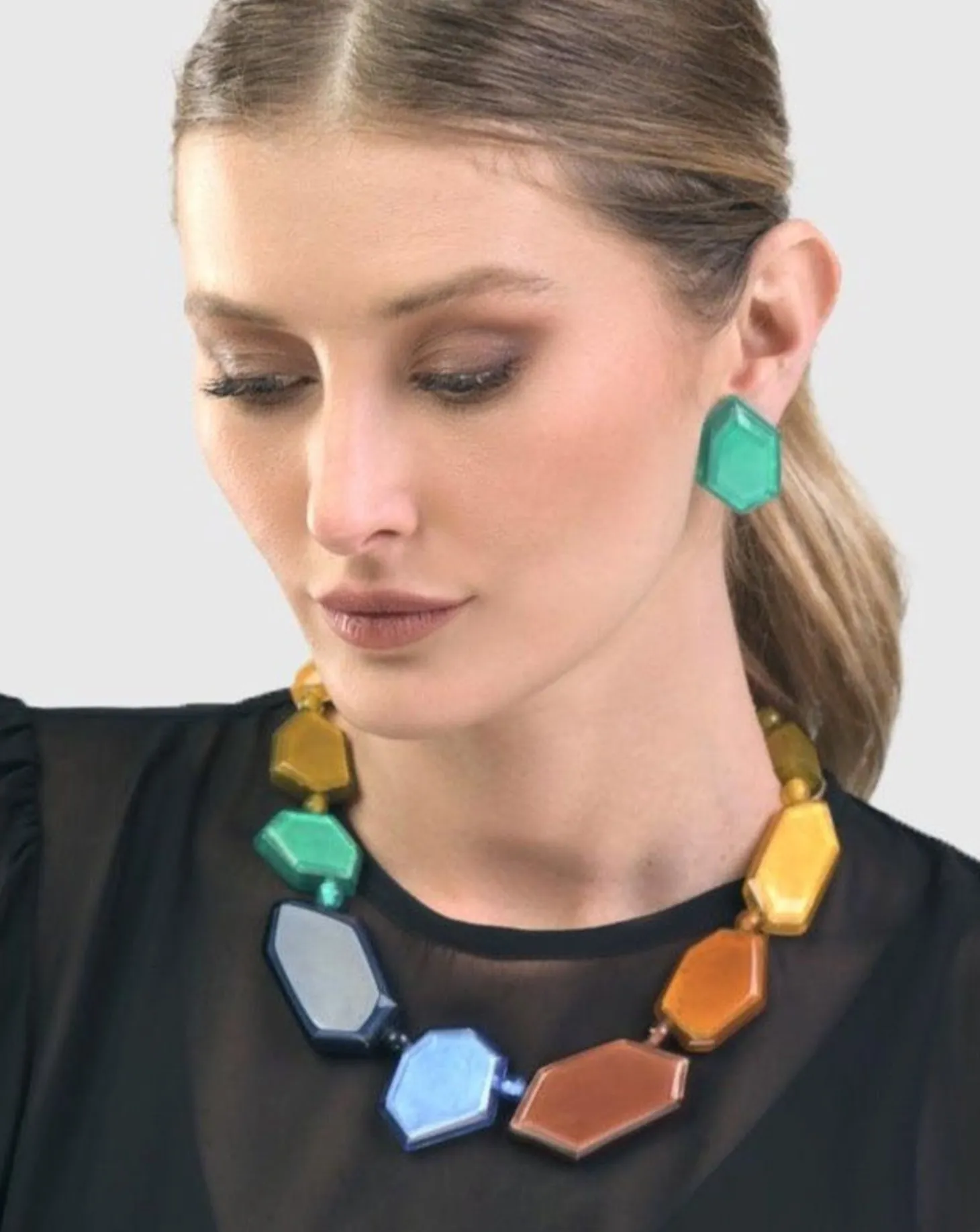 Sea Faceted Clip Earrings, Green