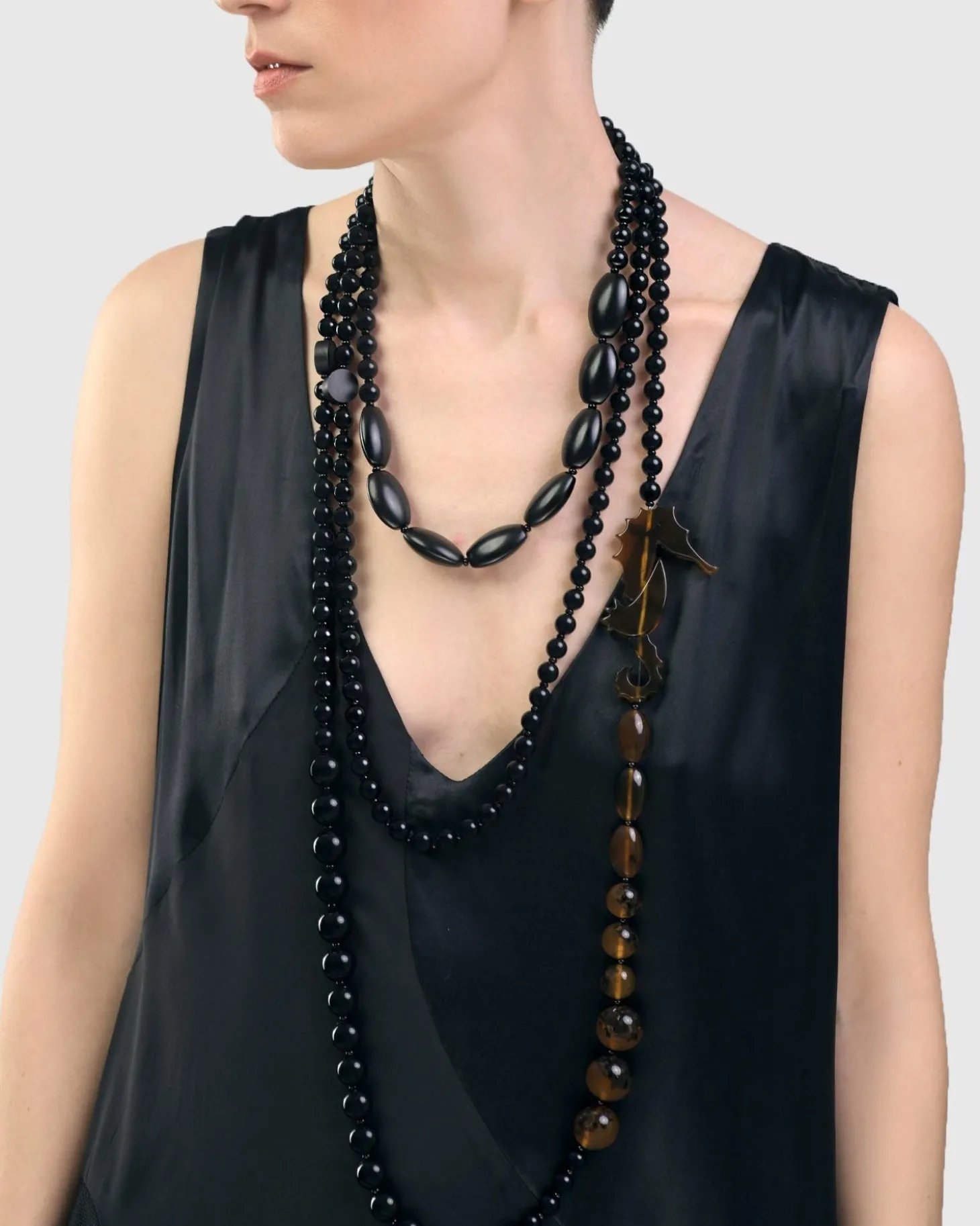 Seahorse Bead Necklace, Tortoise/Black