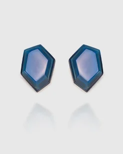 Sky Faceted Clip Earrings, Blue