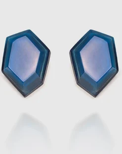 Sky Faceted Clip Earrings, Blue
