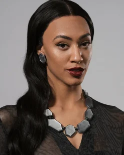 Smoke Faceted Clip Earrings, Starlight