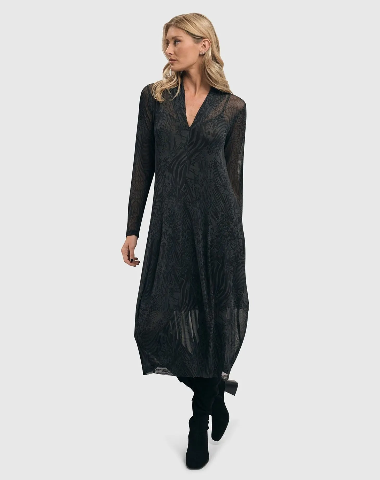Soft Chiffon Cocoon Dress, Pewter