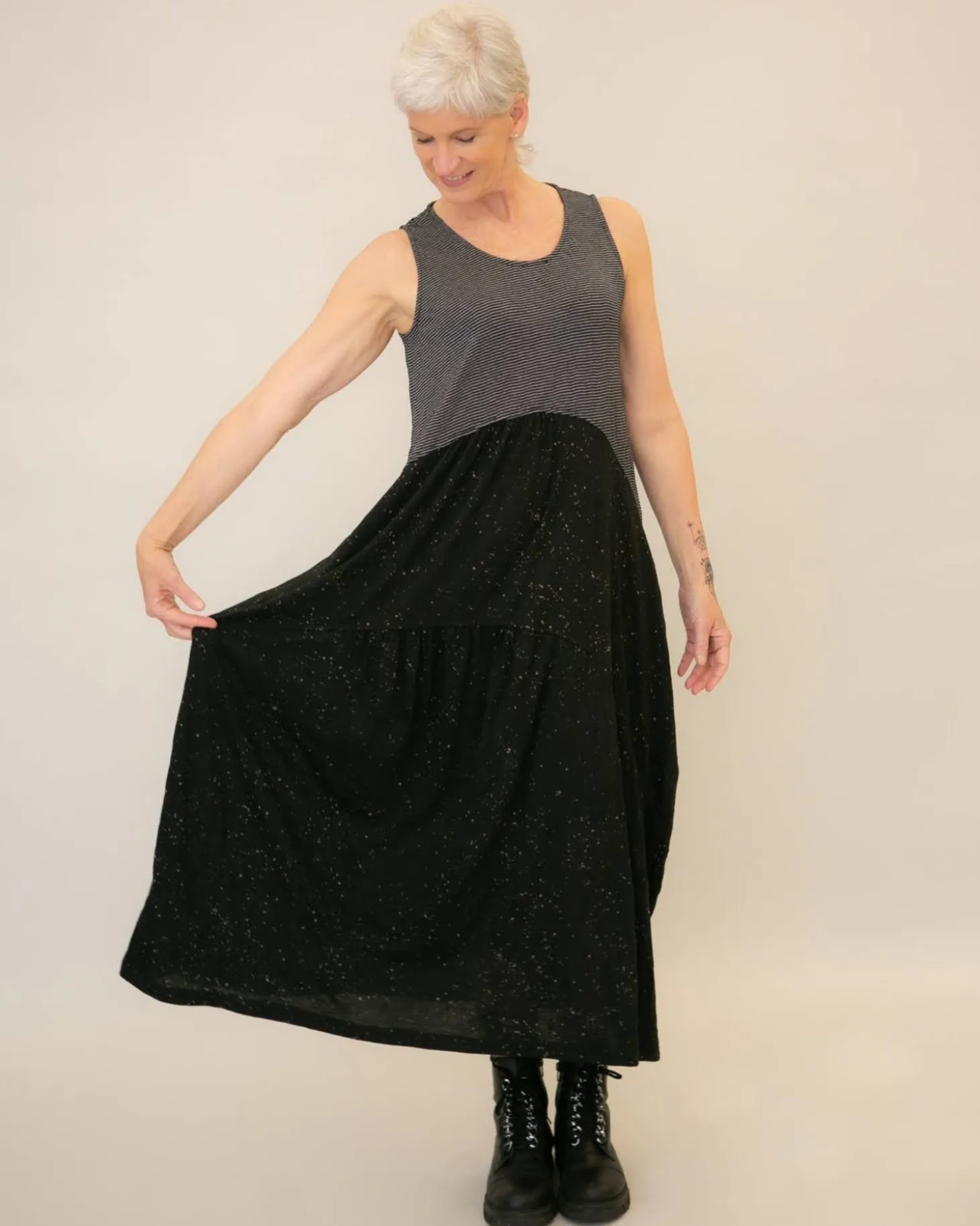 Sprinkle Crinkle Tank Dress, Black