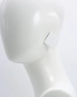 Square Wood Earrings, White