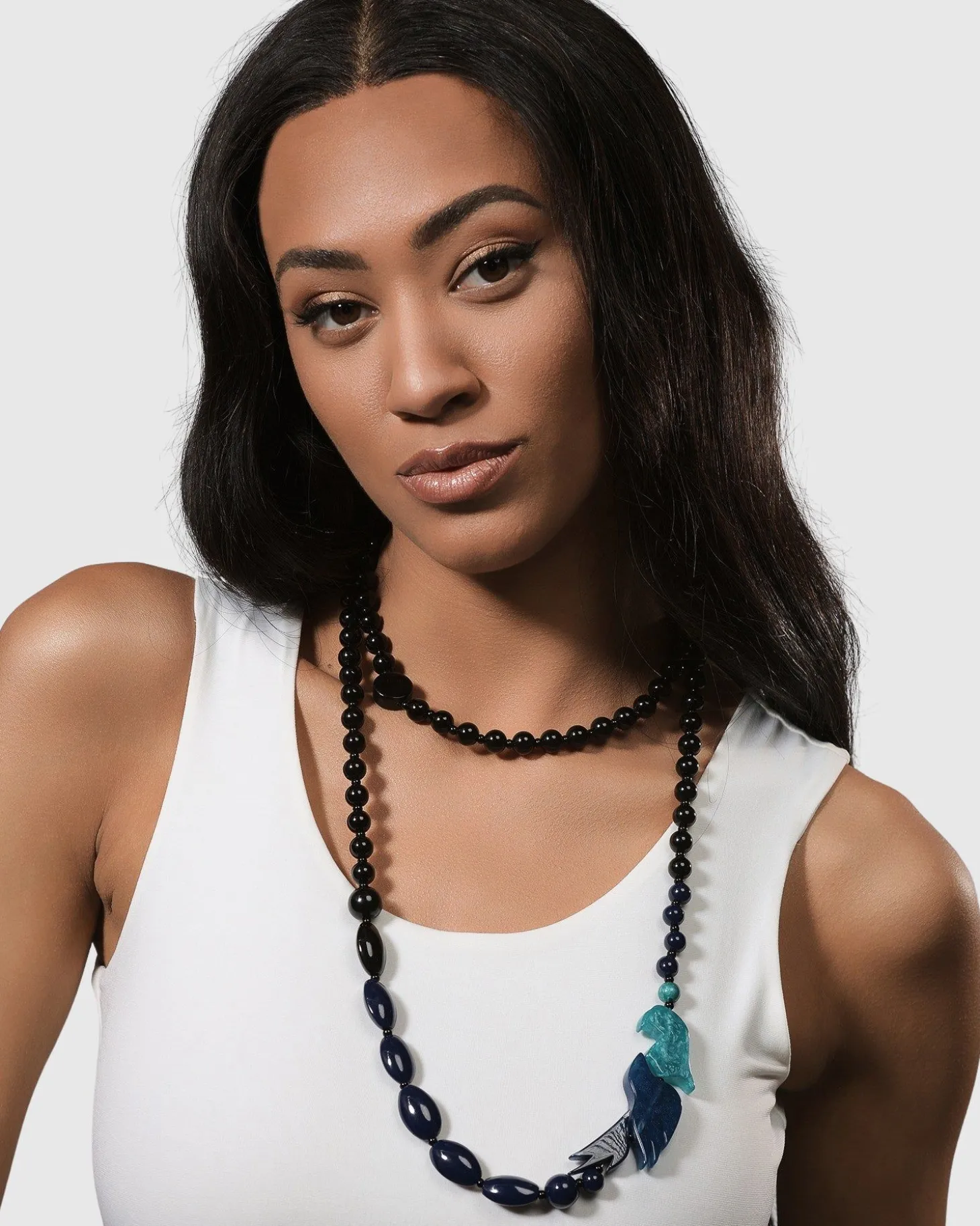 Tahiti Bird Bead Necklace, Blue