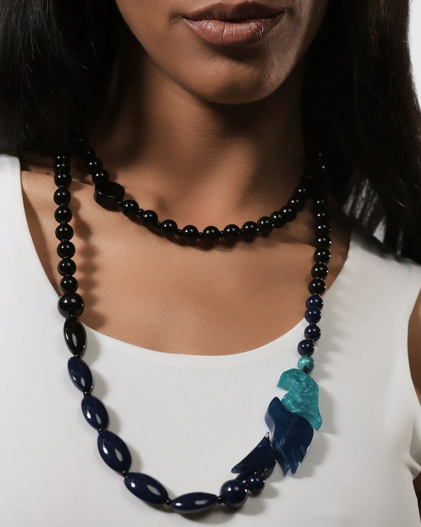 Tahiti Bird Bead Necklace, Blue