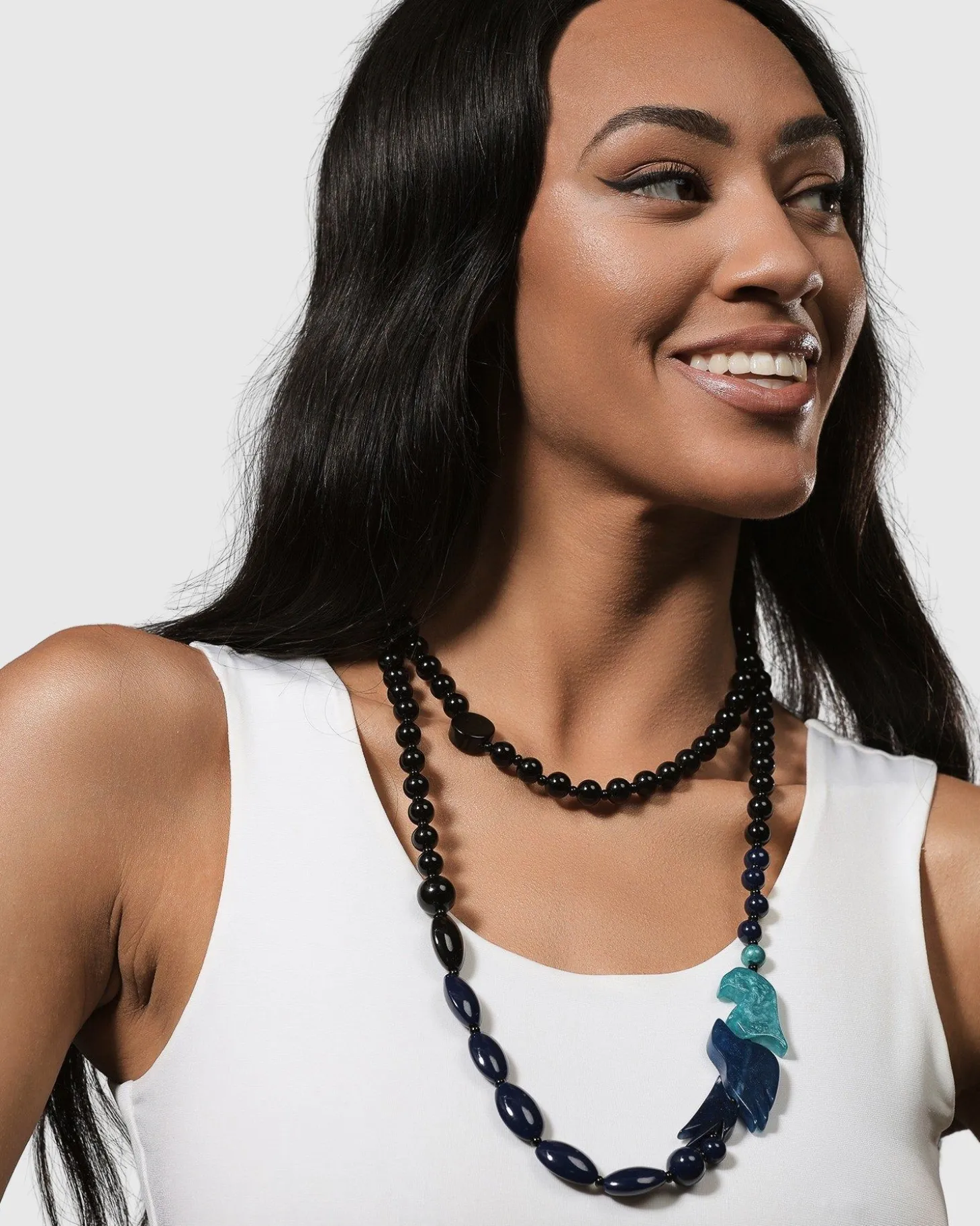 Tahiti Bird Bead Necklace, Blue