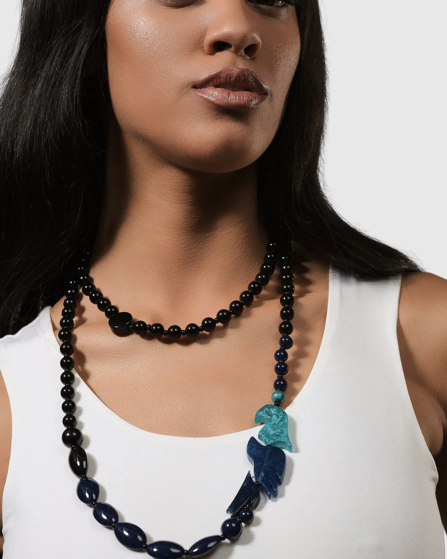 Tahiti Bird Bead Necklace, Blue