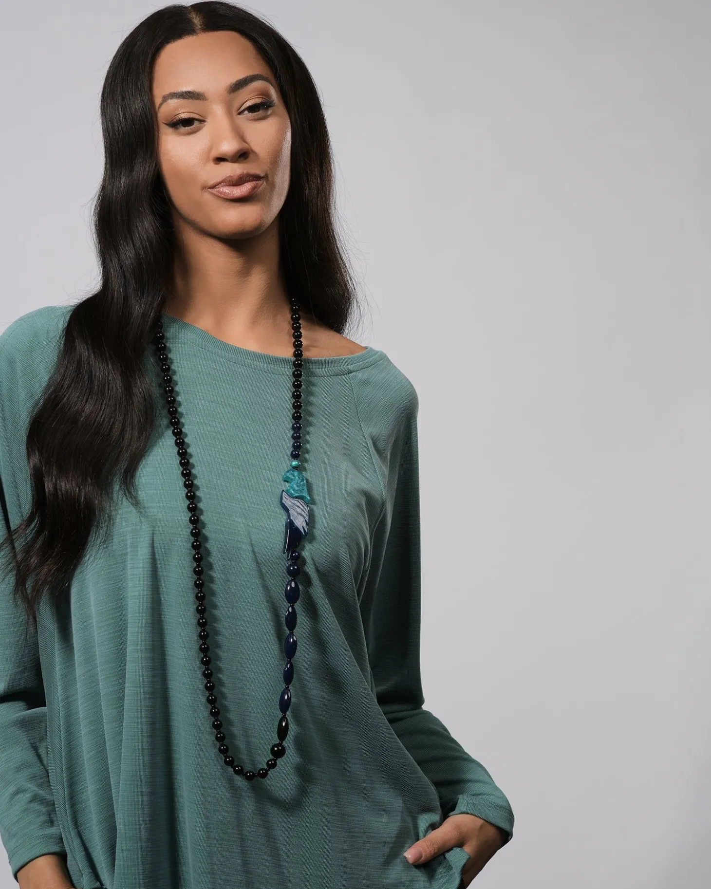 Tahiti Bird Bead Necklace, Blue