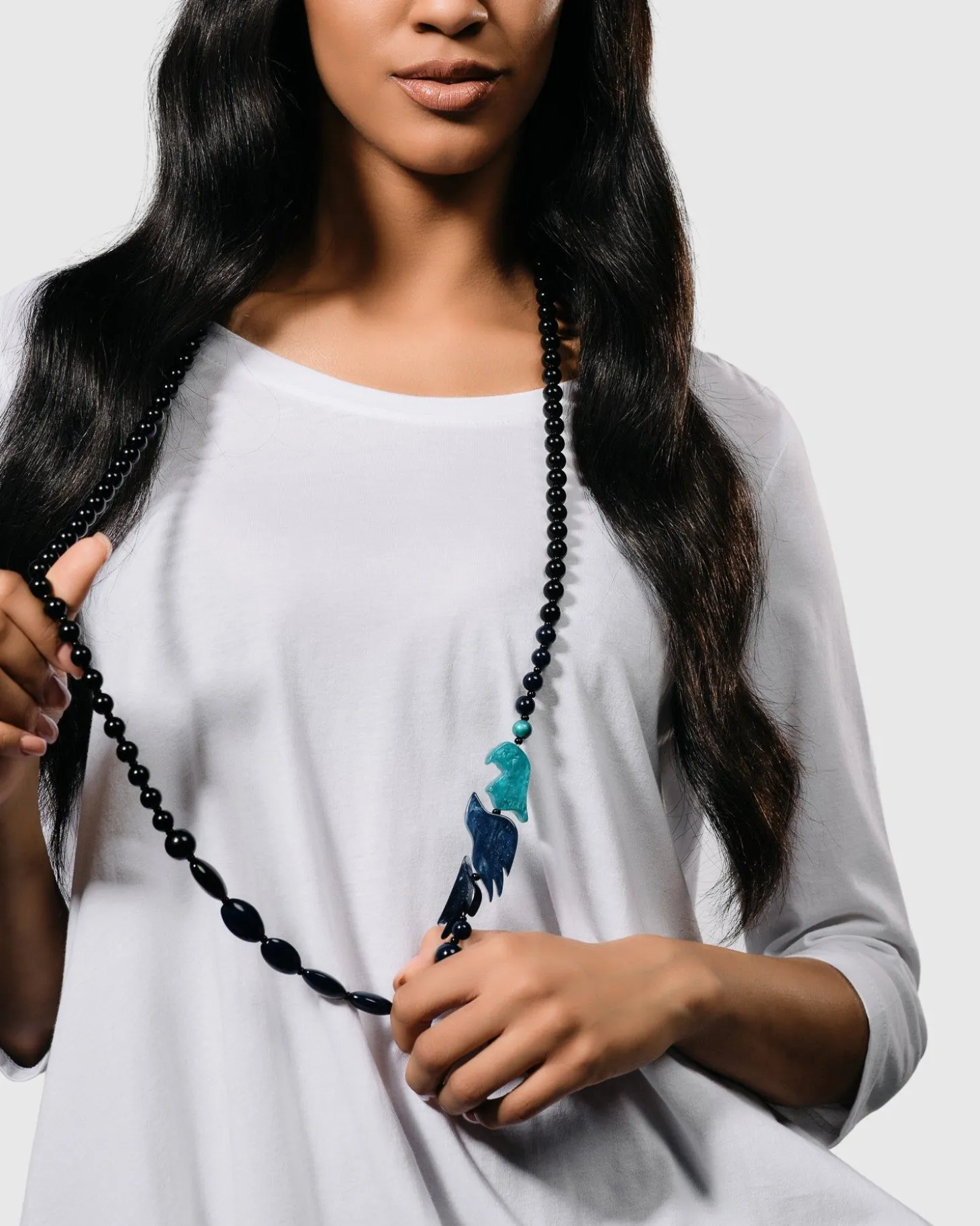 Tahiti Bird Bead Necklace, Blue