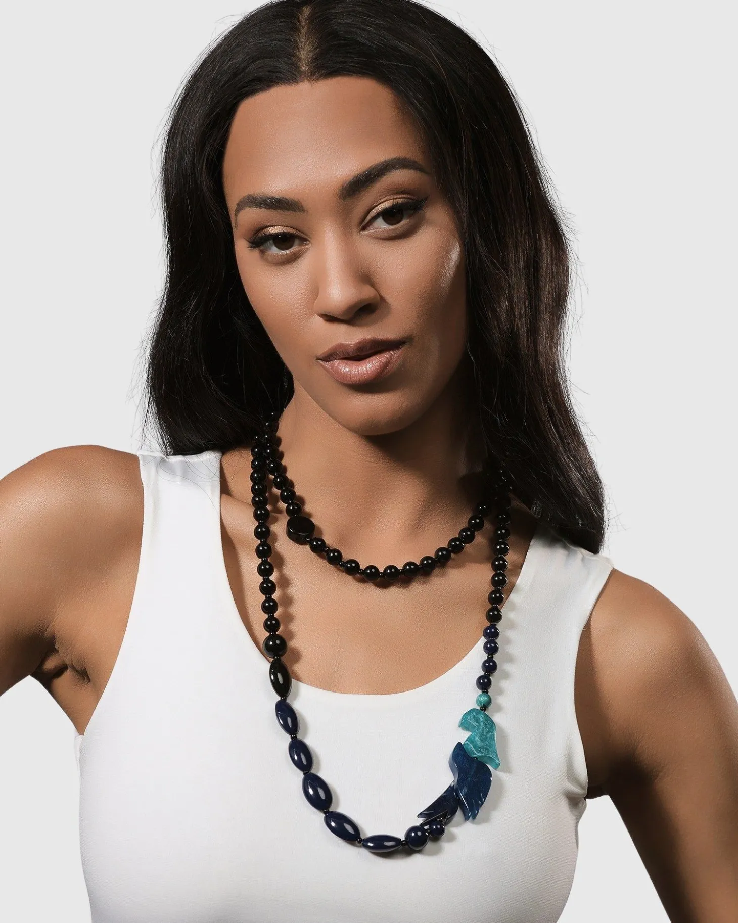Tahiti Bird Bead Necklace, Blue