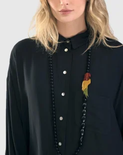 Tahiti Bird Bead Necklace, Multi/Black