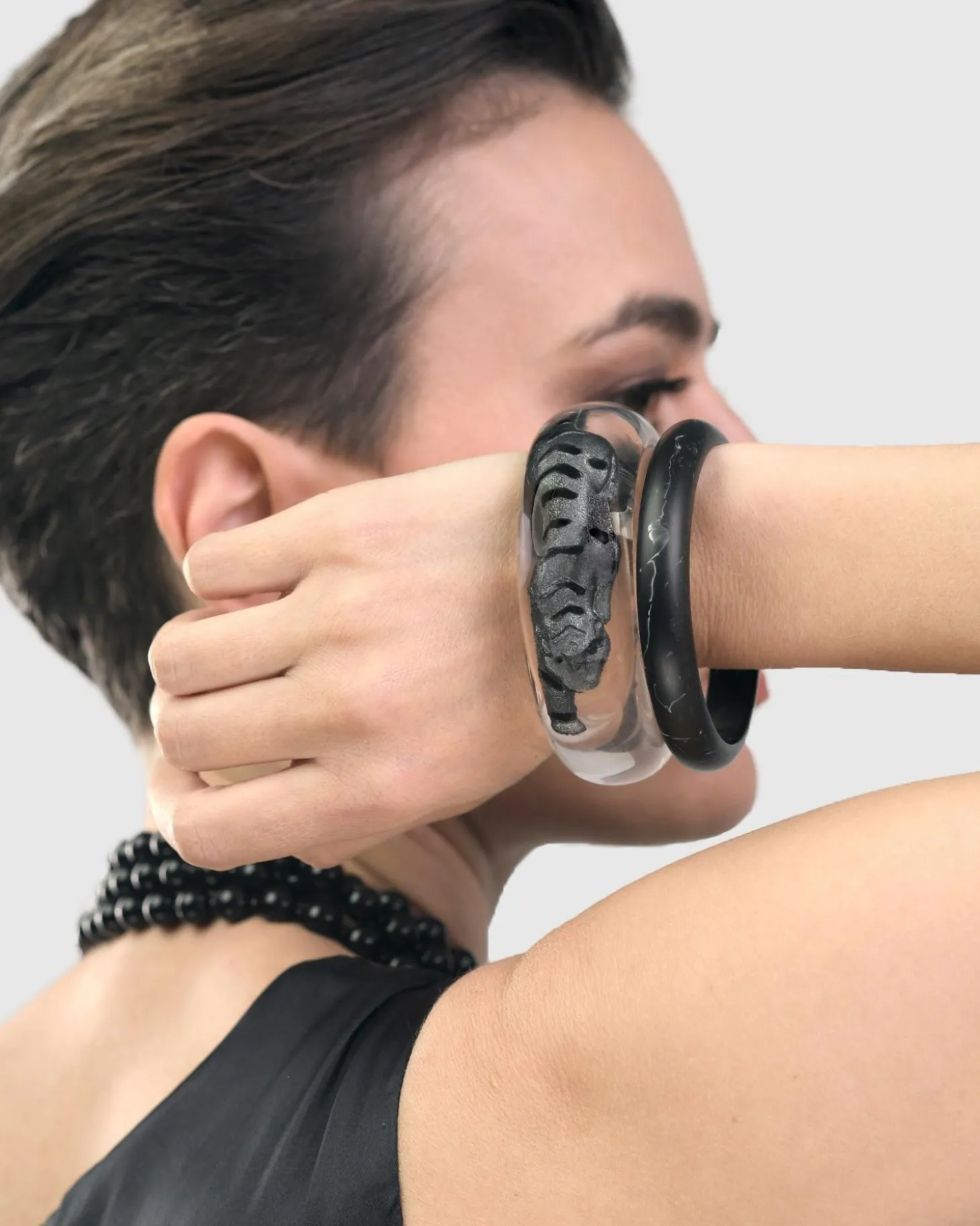Tiger Inlay Bangle Bracelet, Silver