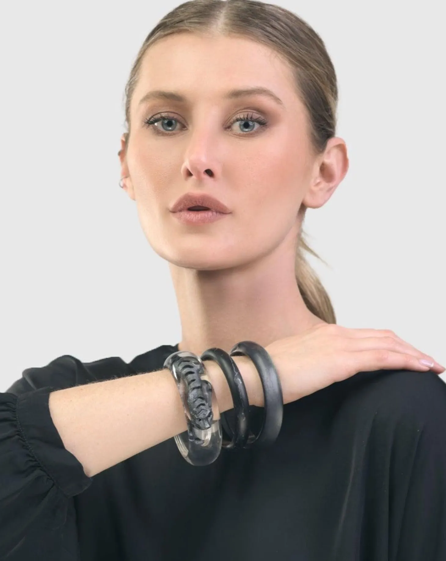 Tiger Inlay Bangle Bracelet, Silver