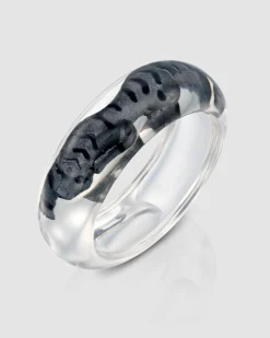Tiger Inlay Bangle Bracelet, Silver