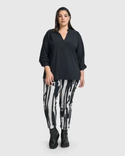 Trinity V-Neck Pullover Top, Black