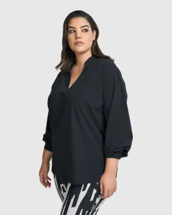 Trinity V-Neck Pullover Top, Black