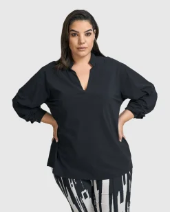 Trinity V-Neck Pullover Top, Black