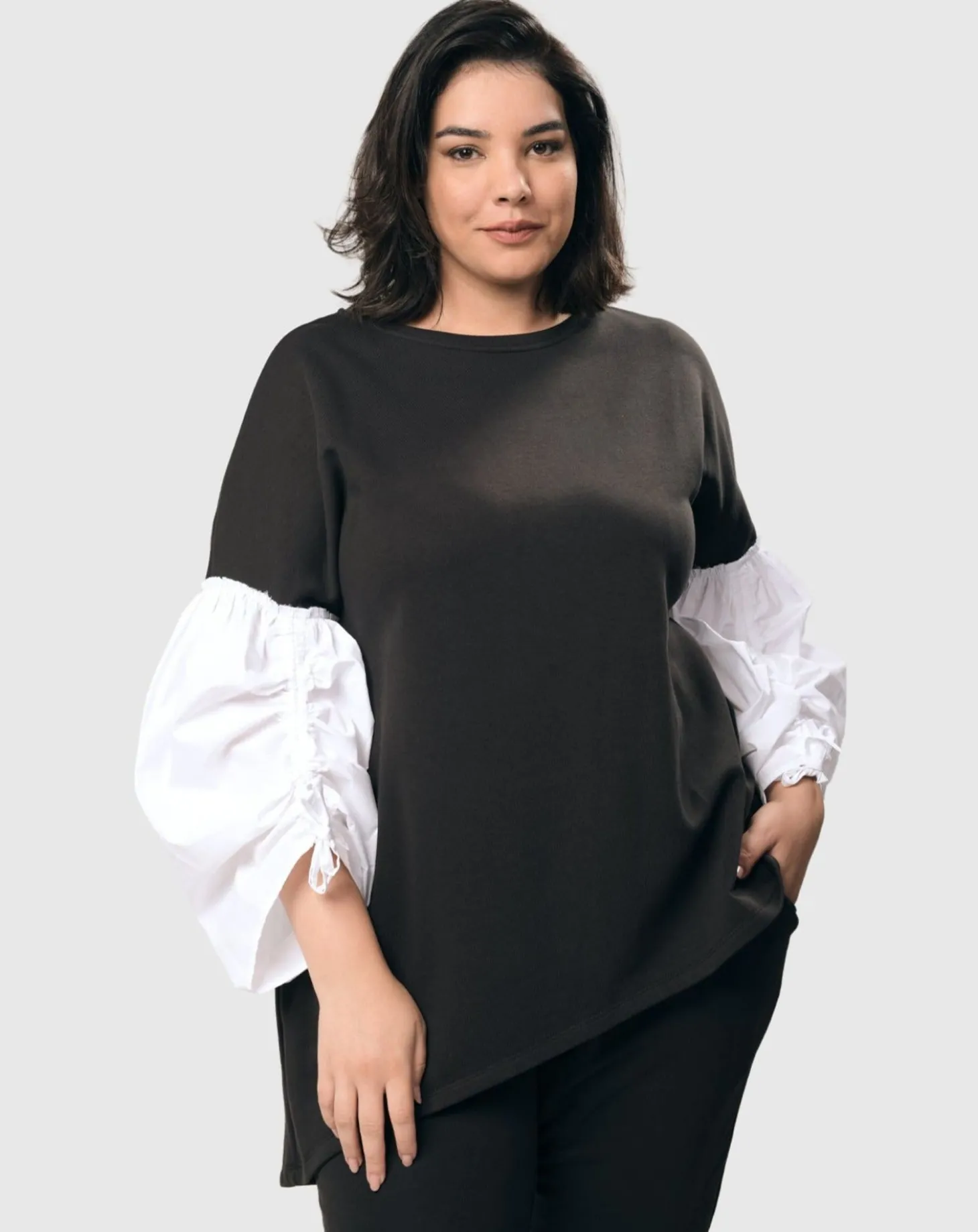 Urban Cinch Tunic Top, White/Black