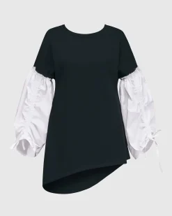 Urban Cinch Tunic Top, White/Black