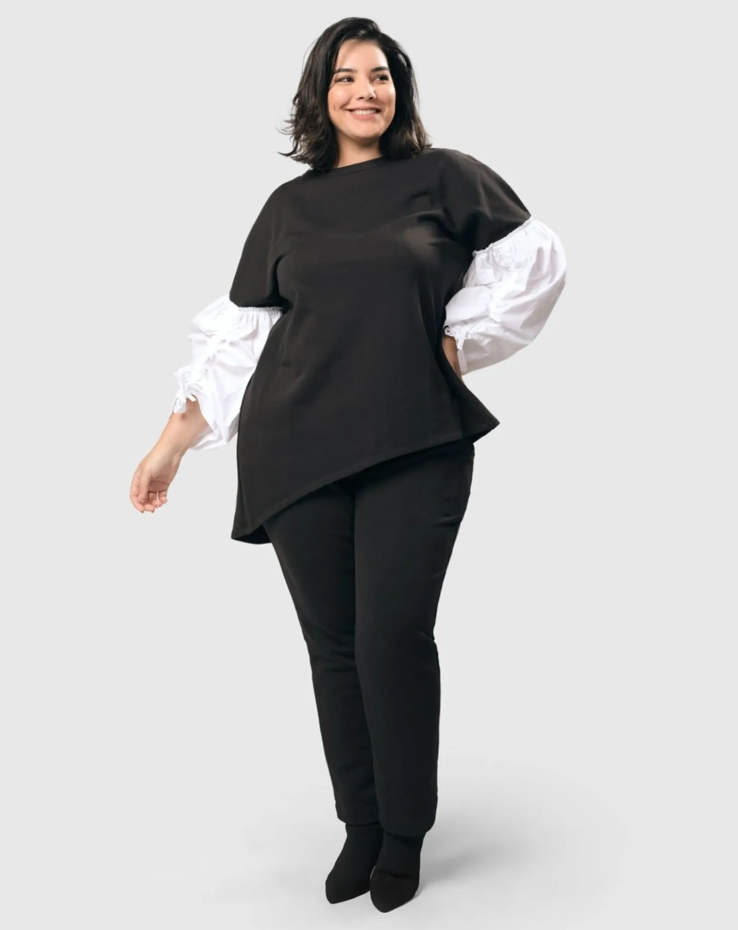 Urban Cinch Tunic Top, White/Black