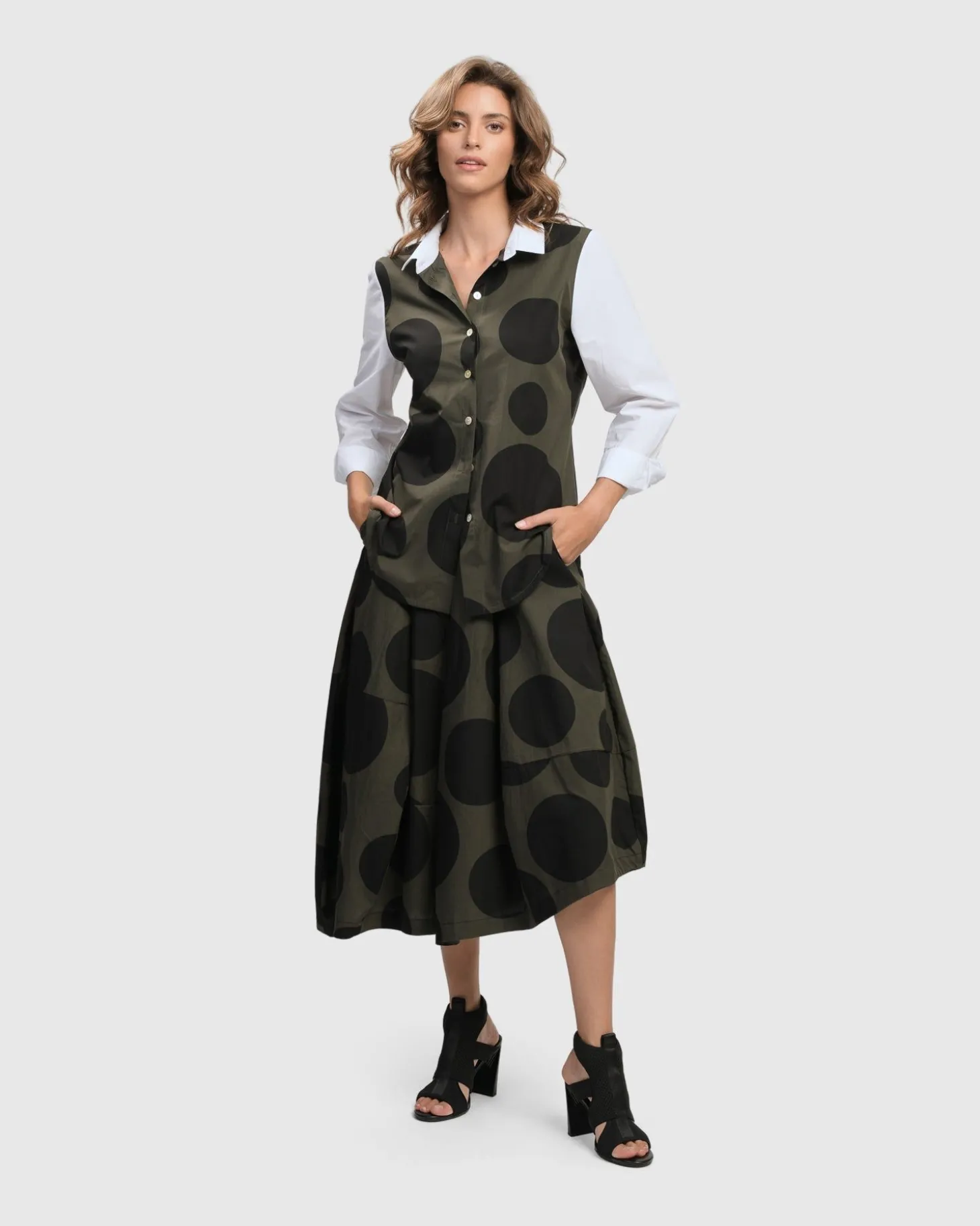 Urban Dots Lotus Balloon Skirt, Khaki