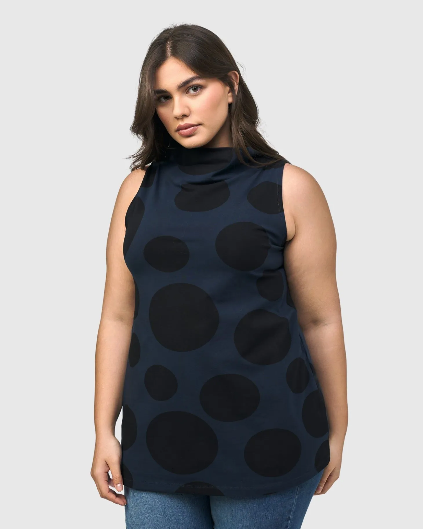 Urban Dots Sleeveless Mockneck Top, Navy