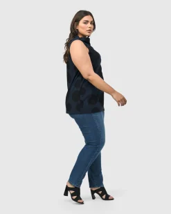 Urban Dots Sleeveless Mockneck Top, Navy