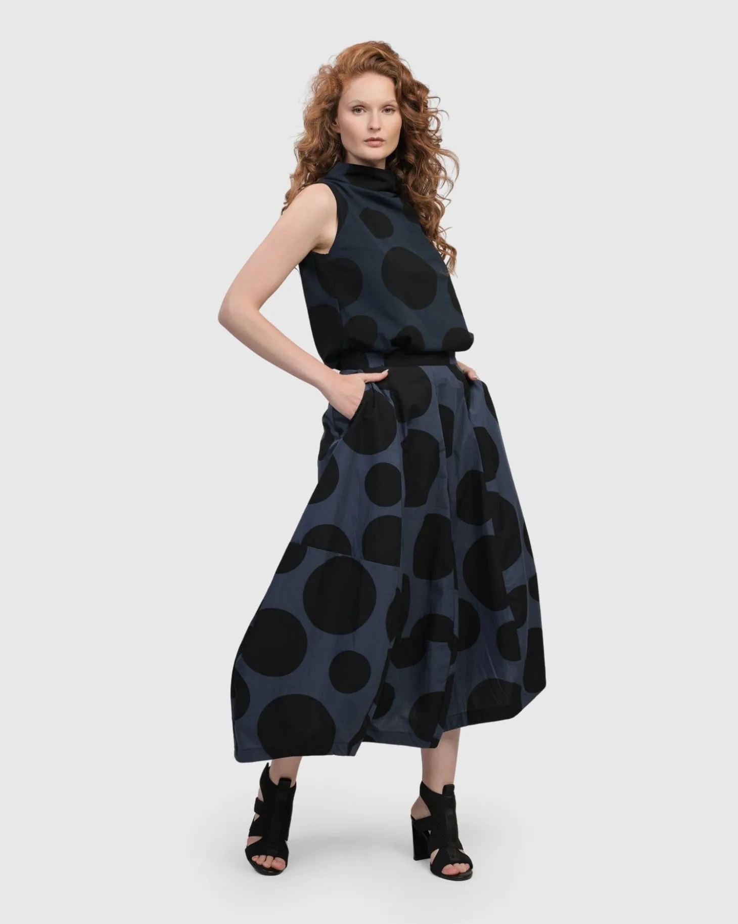 Urban Dots Sleeveless Mockneck Top, Navy