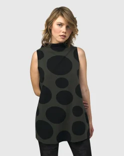 Urban Dots Sleeveless Mockneck Top, Khaki