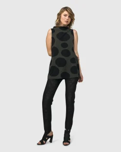 Urban Dots Sleeveless Mockneck Top, Khaki
