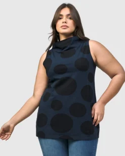 Urban Dots Sleeveless Mockneck Top, Navy