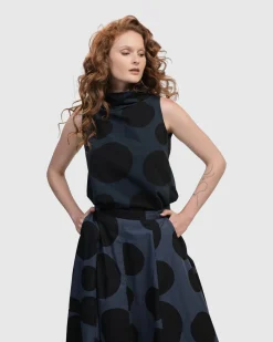 Urban Dots Sleeveless Mockneck Top, Navy