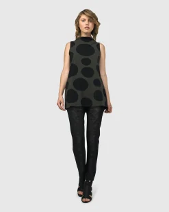 Urban Dots Sleeveless Mockneck Top, Khaki