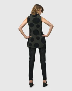Urban Dots Sleeveless Mockneck Top, Khaki