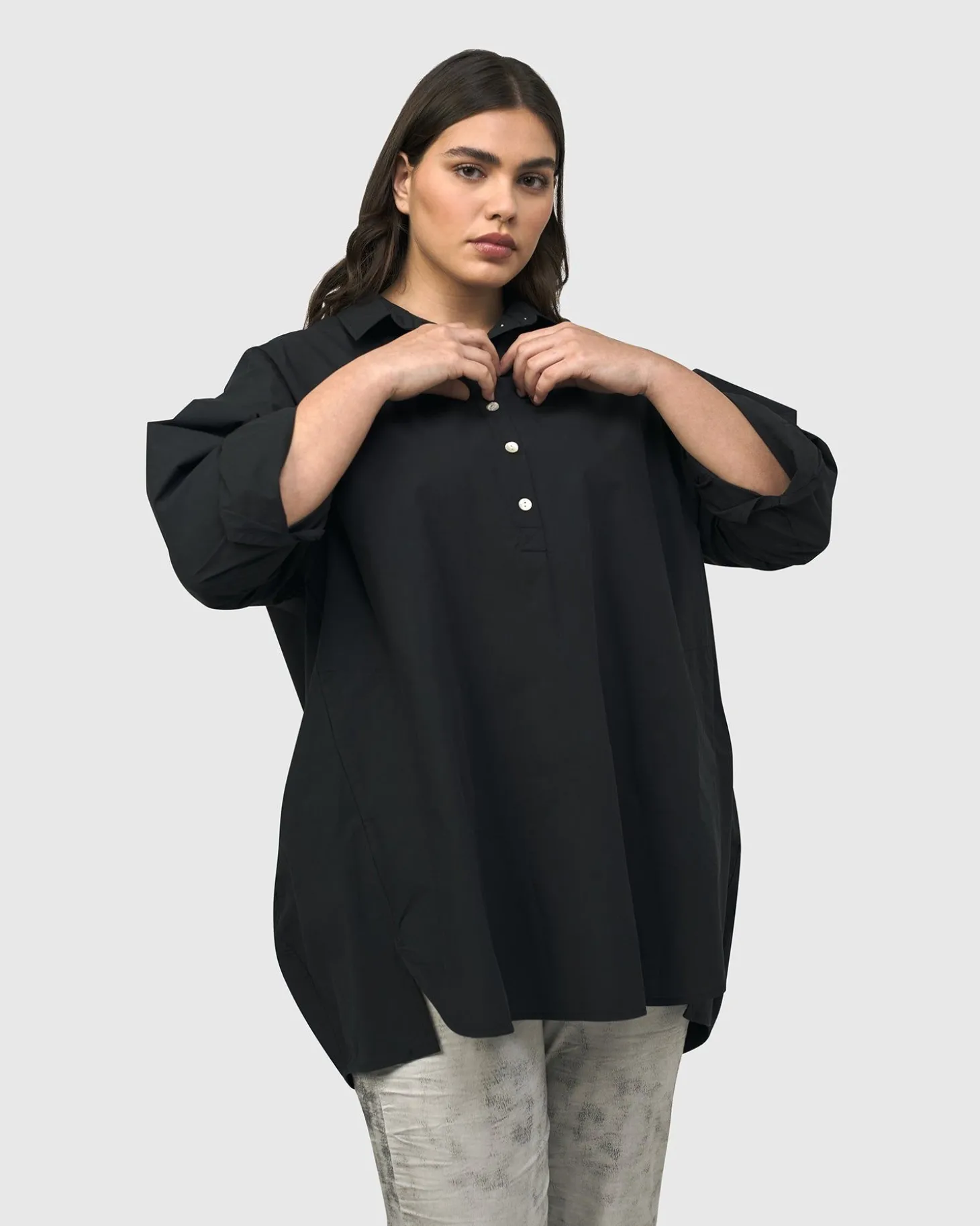 Urban Oversized Trapeze Shirt, Black