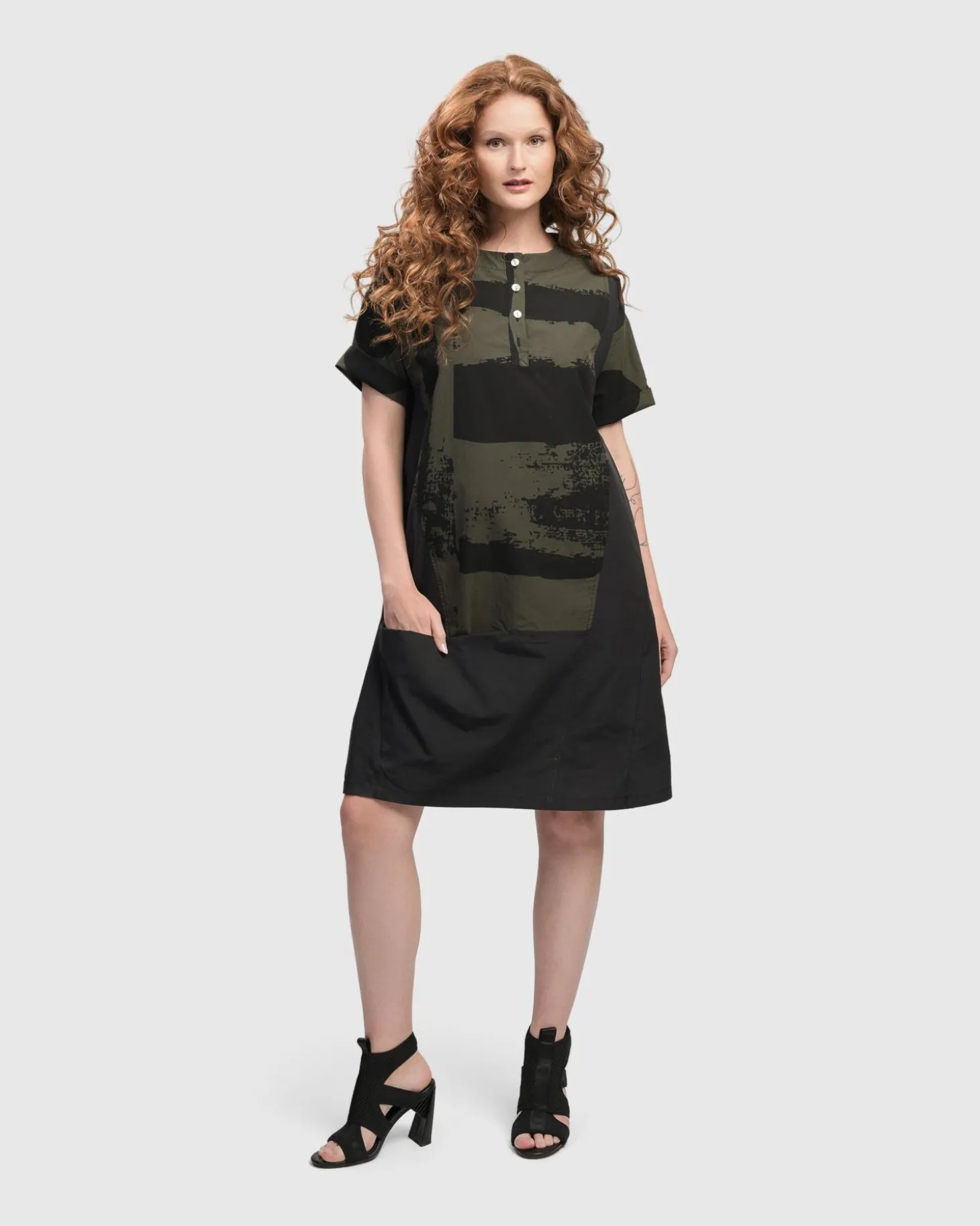 Urban Sapporo Shift Dress, Khaki