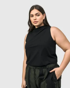 Urban Sleeveless Mockneck Top, Black