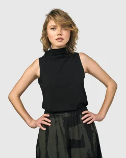 Urban Sleeveless Mockneck Top, Black