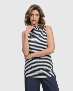 Urban Sleeveless Mockneck Top, Navy
