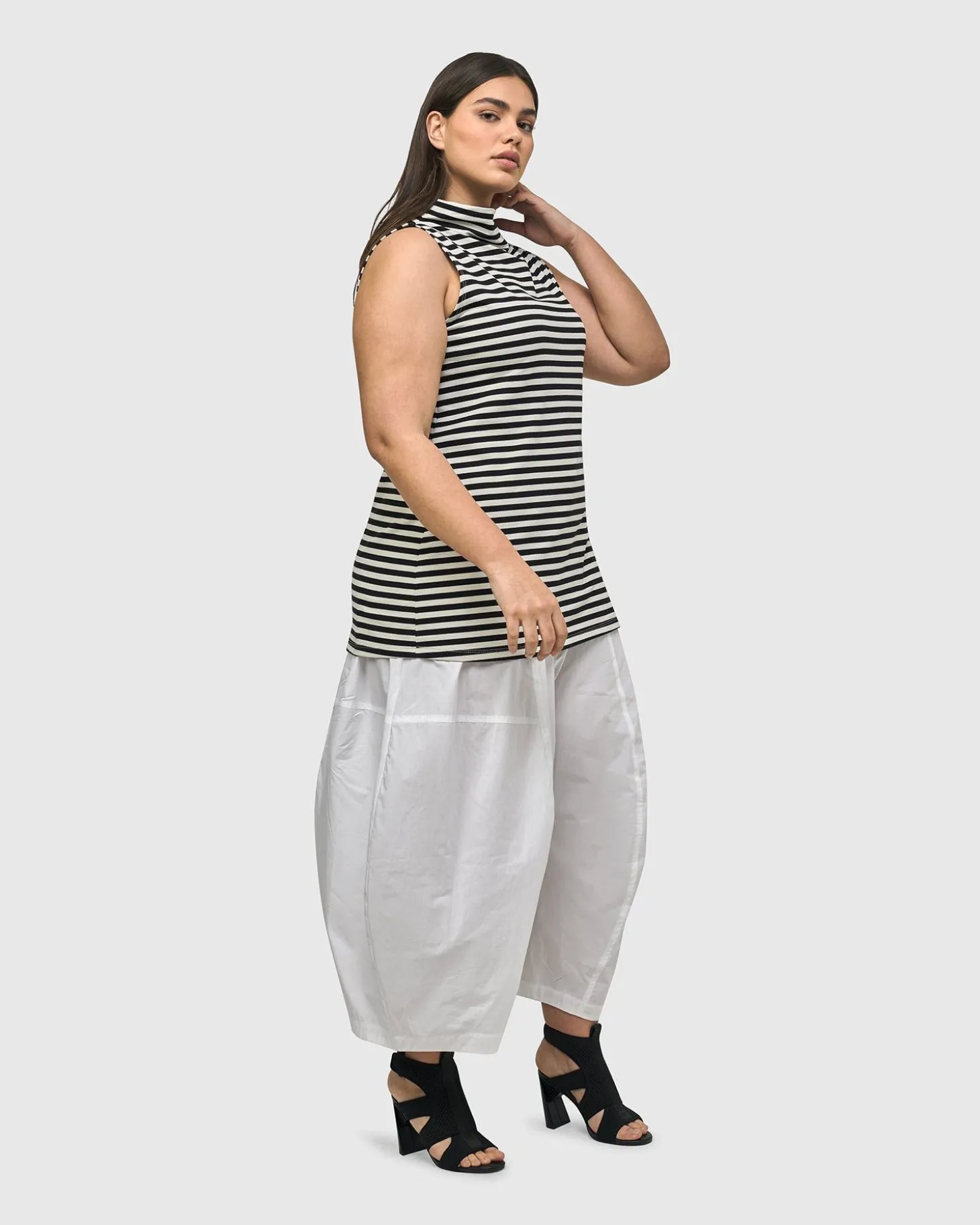 Urban Stripes Sleeveless Mockneck Top, Black