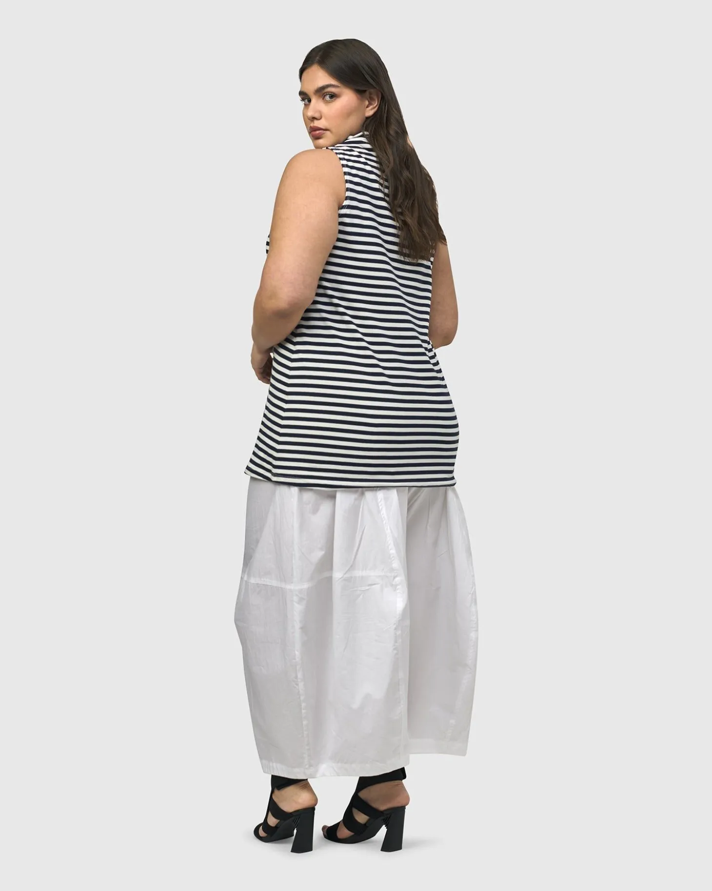 Urban Stripes Sleeveless Mockneck Top, Black